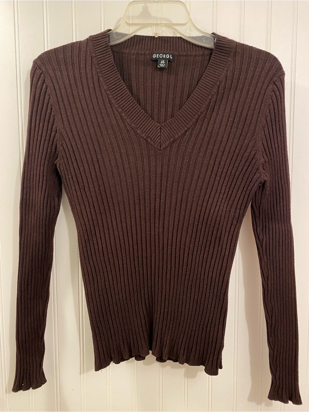 dark brown ribbed v-neck sweater